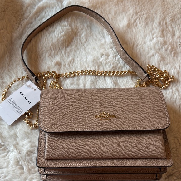 Coach Handbags - Coach Beige Crossbody Bag with Gold Chain